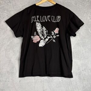 Brunette The Label Self Love Club Black Graphic‎ Tee Bird Roses M/L